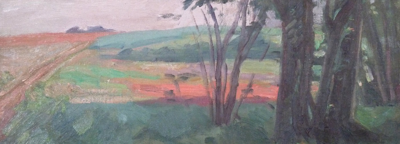 Trees and open fields in a painting by Louis Peyré
