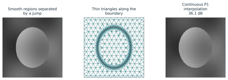 A piecewise-smooth image approximated on triangles aligned with its boundary